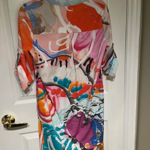 Canadian Designer Claire Desjardins Tab Sleeve Abstract Art Popover Shirt Dress - Picture 7 of 8